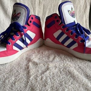 Adidas Women's High-Top Sneakers in Pink, Purple & White